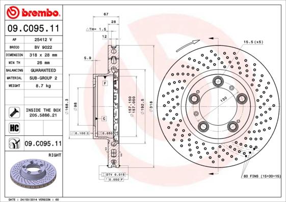 Brembo 09.C095.11 - Bremžu diski ps1.lv