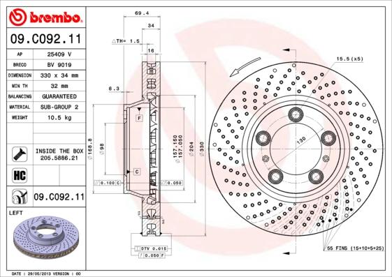 Brembo 09.C092.11 - Bremžu diski ps1.lv