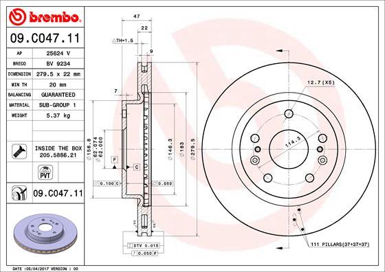 Brembo 09.C047.11 - Bremžu diski ps1.lv