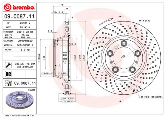 Brembo 09.C087.11 - Bremžu diski ps1.lv