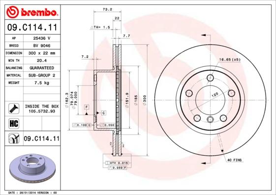 Brembo 09.C114.11 - Bremžu diski ps1.lv