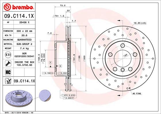 Brembo 09.C114.1X - Bremžu diski ps1.lv