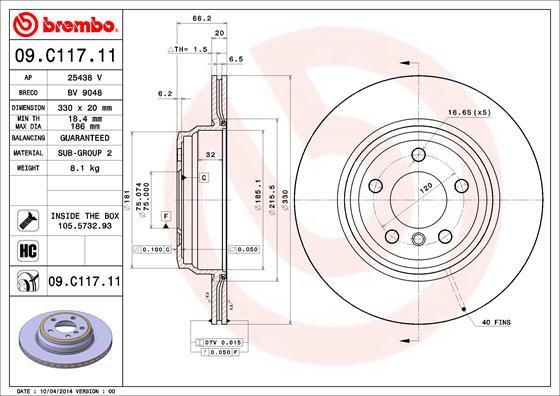 Brembo 09.C117.11 - Bremžu diski ps1.lv