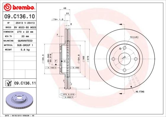 Brembo 09.C136.11 - Bremžu diski ps1.lv