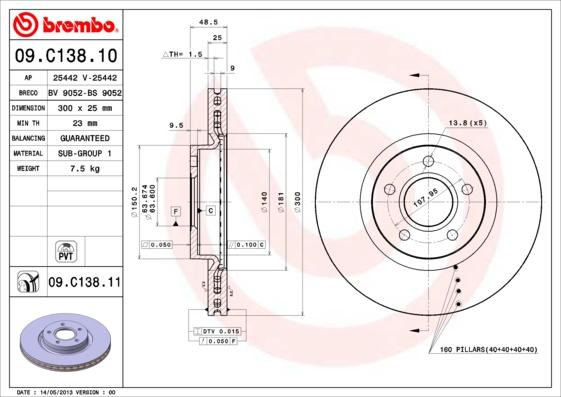 Brembo 09.C138.10 - Bremžu diski ps1.lv