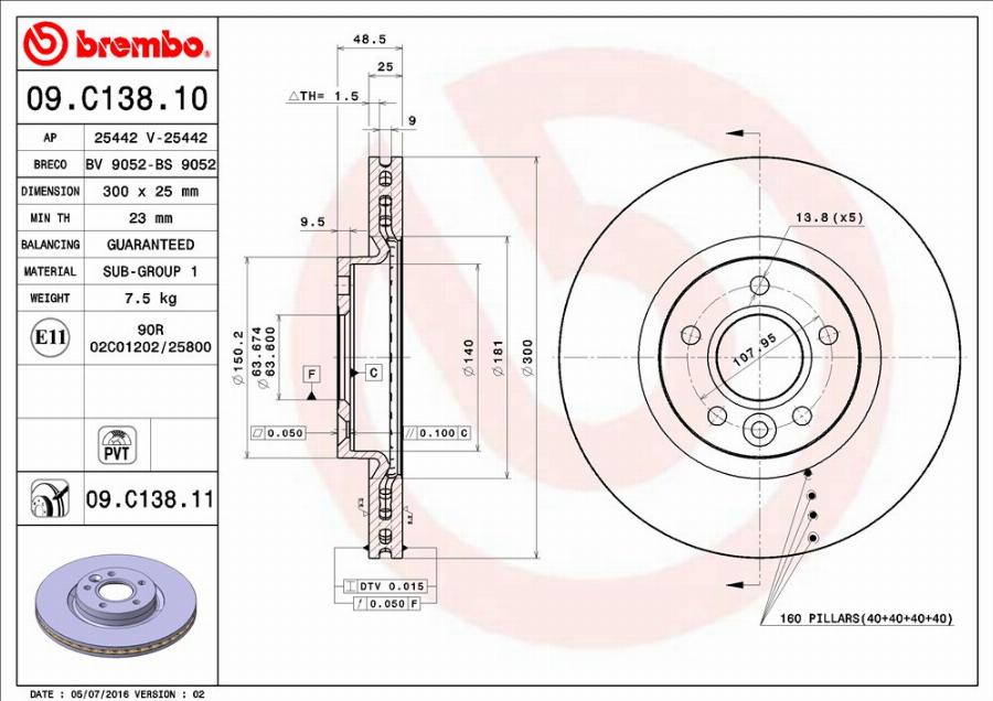 Brembo 09.C138.11 - Bremžu diski ps1.lv