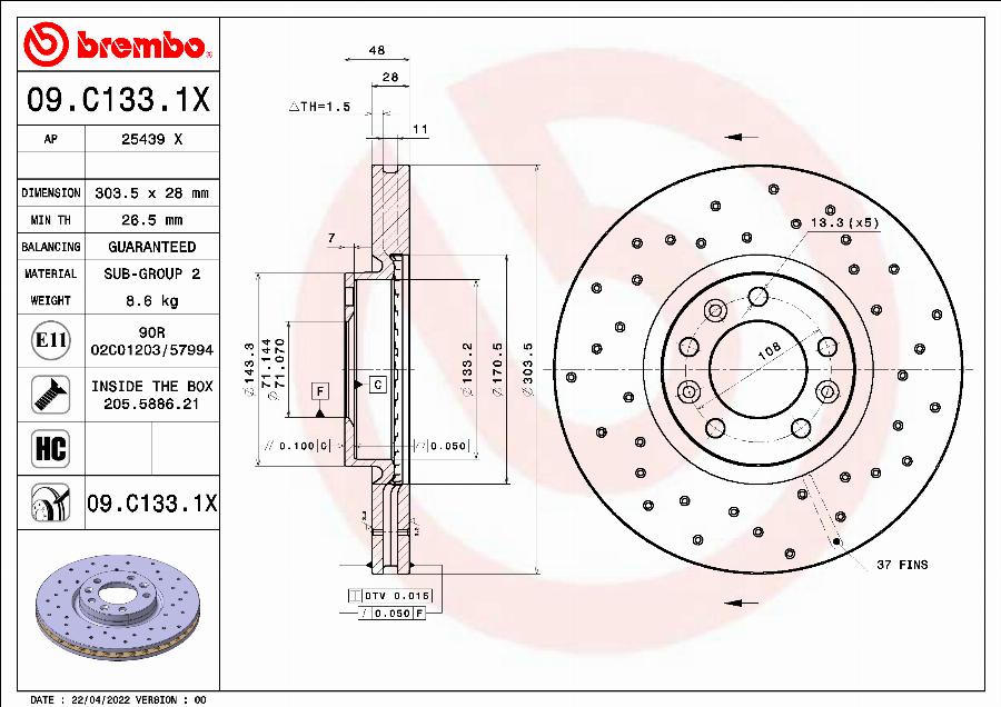 Brembo 09.C133.1X - Bremžu diski ps1.lv