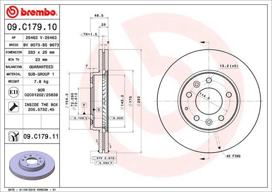 Brembo 09.C179.11 - Bremžu diski ps1.lv