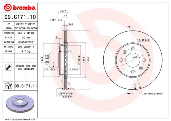 Brembo 09.C171.11 - Bremžu diski ps1.lv