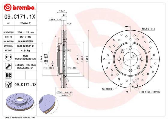 Brembo 09.C171.1X - Bremžu diski ps1.lv