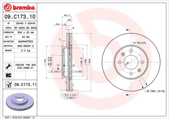 Brembo 09.C173.11 - Bremžu diski ps1.lv