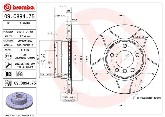 Brembo 09.C894.75 - Bremžu diski ps1.lv