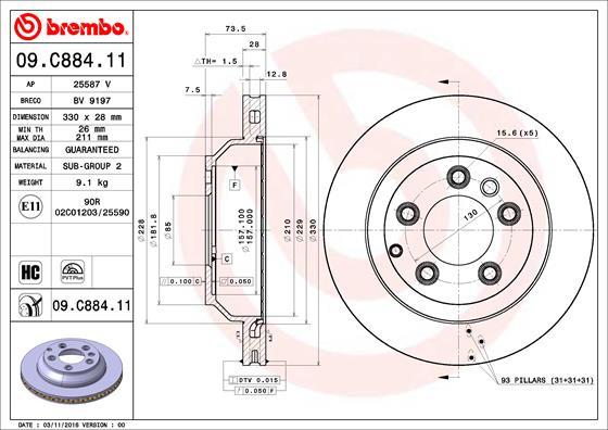 Brembo 09.C884.11 - Bremžu diski ps1.lv