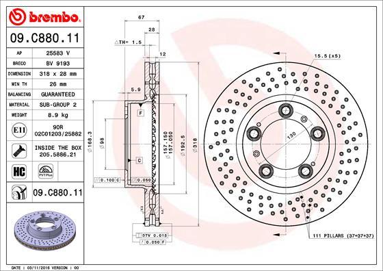 Brembo 09.C880.11 - Bremžu diski ps1.lv