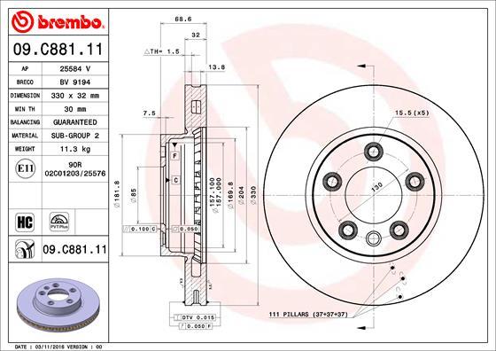 Brembo 09.C881.11 - Bremžu diski ps1.lv