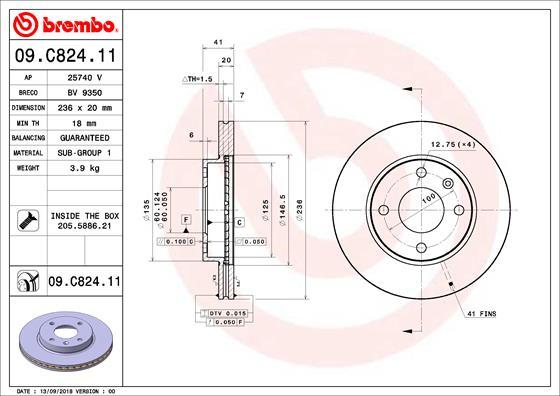 Brembo 09.C824.11 - Bremžu diski ps1.lv