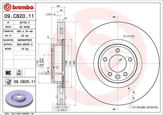 Brembo 09.C820.11 - Bremžu diski ps1.lv