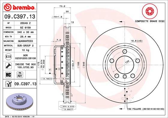 Brembo 09.C397.13 - Bremžu diski ps1.lv