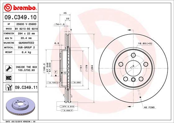 Brembo 09.C349.11 - Bremžu diski ps1.lv