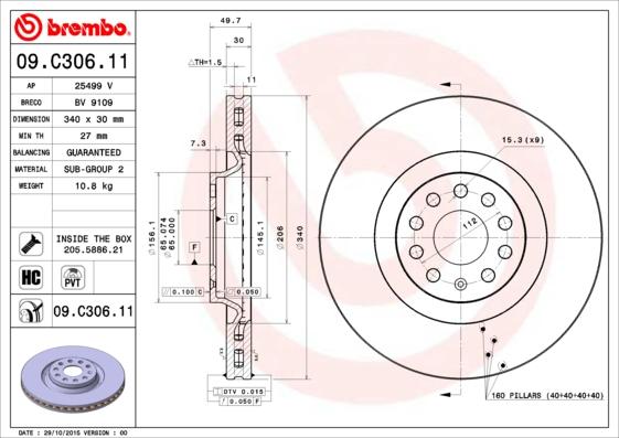 Brembo 09.C306.11 - Bremžu diski ps1.lv