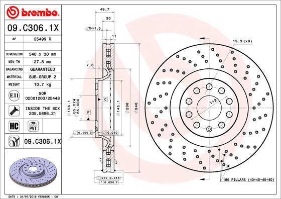 Brembo 09.C306.1X - Bremžu diski ps1.lv