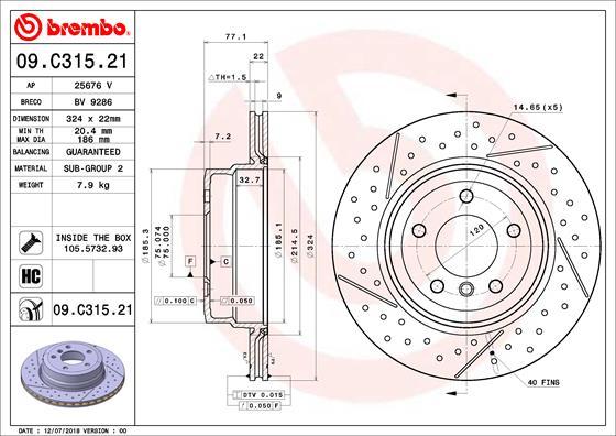 Brembo 09.C315.21 - Bremžu diski ps1.lv