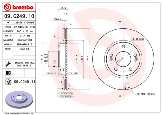 Brembo 09.C249.11 - Bremžu diski ps1.lv