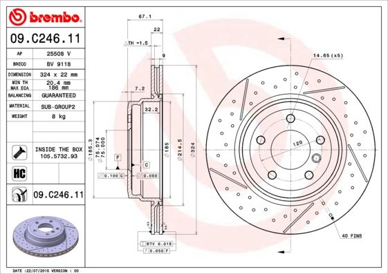 Brembo 09.C246.11 - Bremžu diski ps1.lv