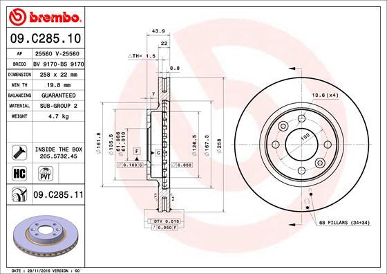 Brembo 09.C285.11 - Bremžu diski ps1.lv