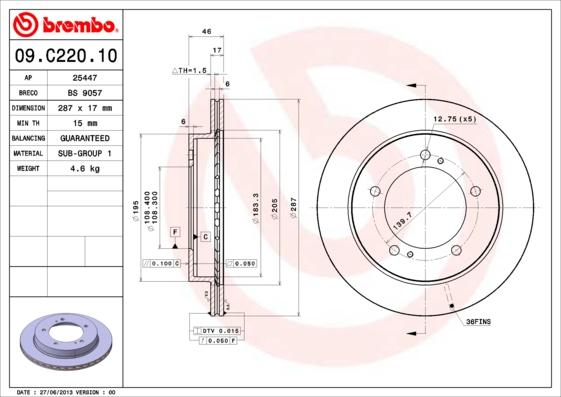 Brembo 09.C220.10 - Bremžu diski ps1.lv