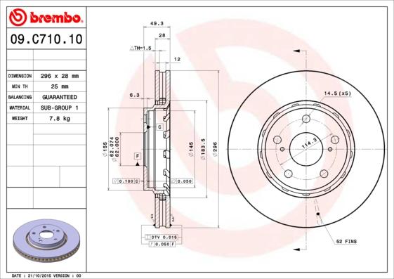 Brembo 09.C710.11 - Bremžu diski ps1.lv