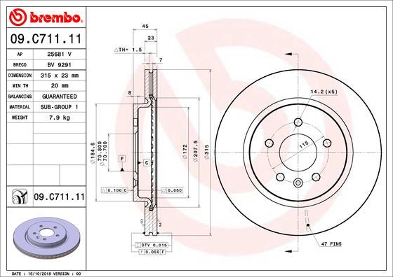 Brembo 09.C711.11 - Bremžu diski ps1.lv