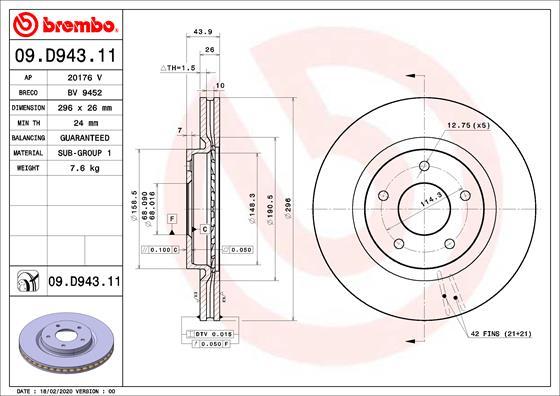 Brembo 09.D943.11 - Bremžu diski ps1.lv