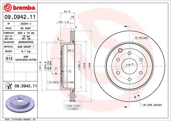 Brembo 09.D942.11 - Bremžu diski ps1.lv