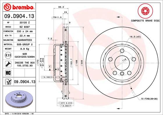 Brembo 09.D904.13 - Bremžu diski ps1.lv