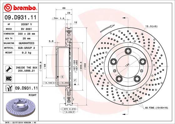 Brembo 09.D931.11 - Bremžu diski ps1.lv