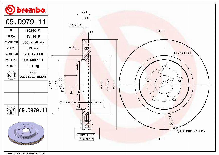 Brembo 09.D979.11 - Bremžu diski ps1.lv