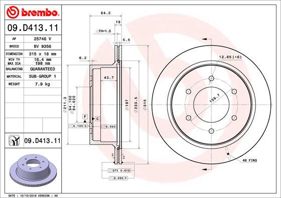 Brembo 09.D413.11 - Bremžu diski ps1.lv