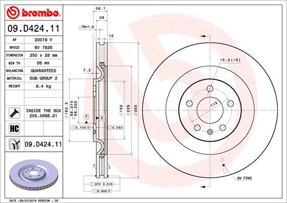 Brembo 09.D424.11 - Bremžu diski ps1.lv