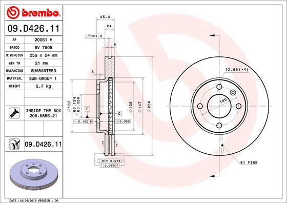 Brembo 09.D426.11 - Bremžu diski ps1.lv