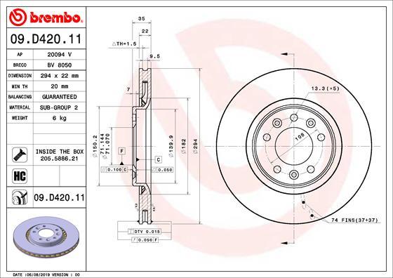 Brembo 09.D420.11 - Bremžu diski ps1.lv