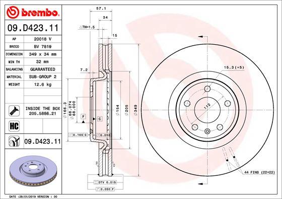 Brembo 09.D423.11 - Bremžu diski ps1.lv