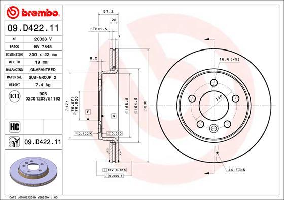 Brembo 09.D422.11 - Bremžu diski ps1.lv