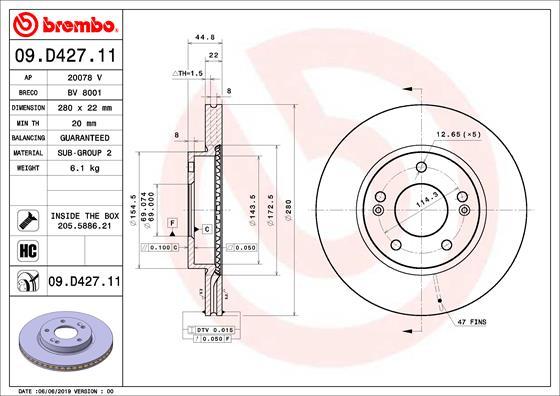 Brembo 09.D427.11 - Bremžu diski ps1.lv