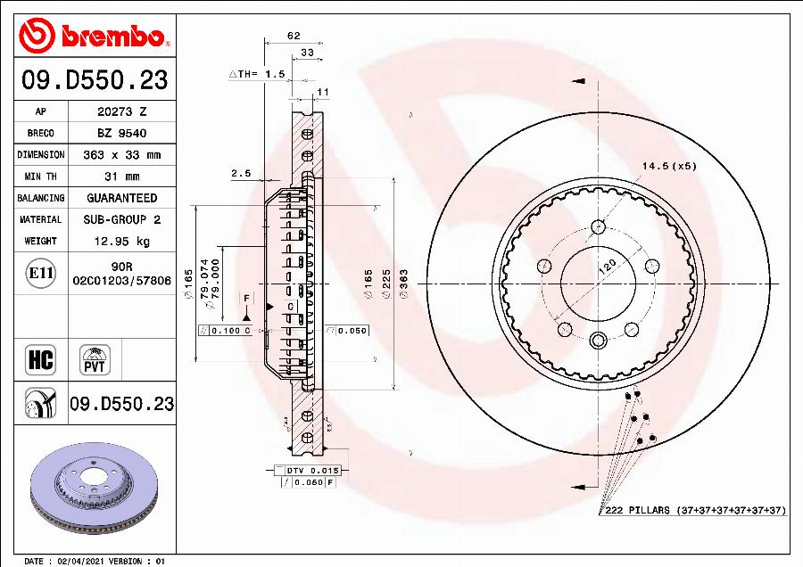 Brembo 09.D550.23 - Bremžu diski ps1.lv