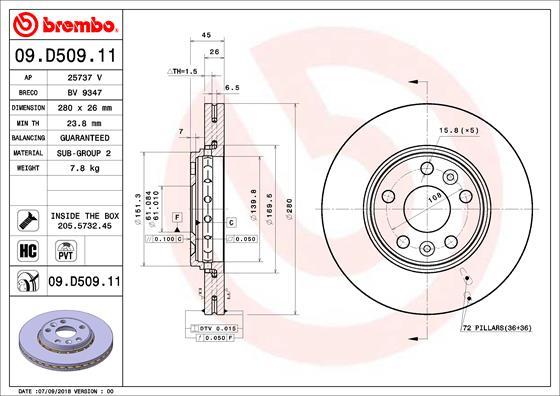 Brembo 09.D509.11 - Bremžu diski ps1.lv