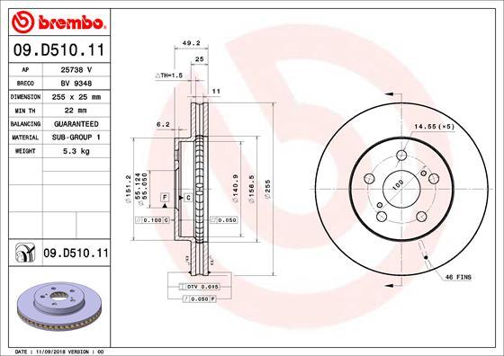 Brembo 09.D510.11 - Bremžu diski ps1.lv