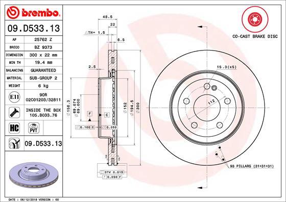 Brembo 09.D533.13 - Bremžu diski ps1.lv