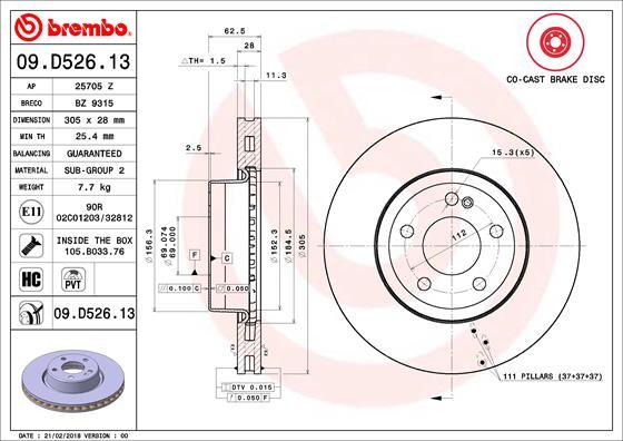 Brembo 09.D526.13 - Bremžu diski ps1.lv