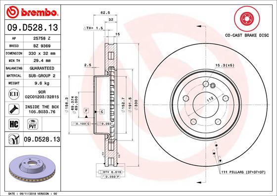 Brembo 09.D528.13 - Bremžu diski ps1.lv